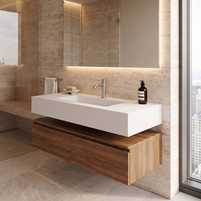 Plateau de meuble-lavabo simple 48 po avec lavabo Audrey, Blanc