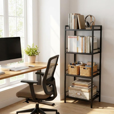 4 Tier Heavy Duty Metal Storage Shelving Unit with Guardrail Fence, Freestanding Narrow Shelf for Kitchen Bathroom Living Room Bedroom Office, 39x30x112cm