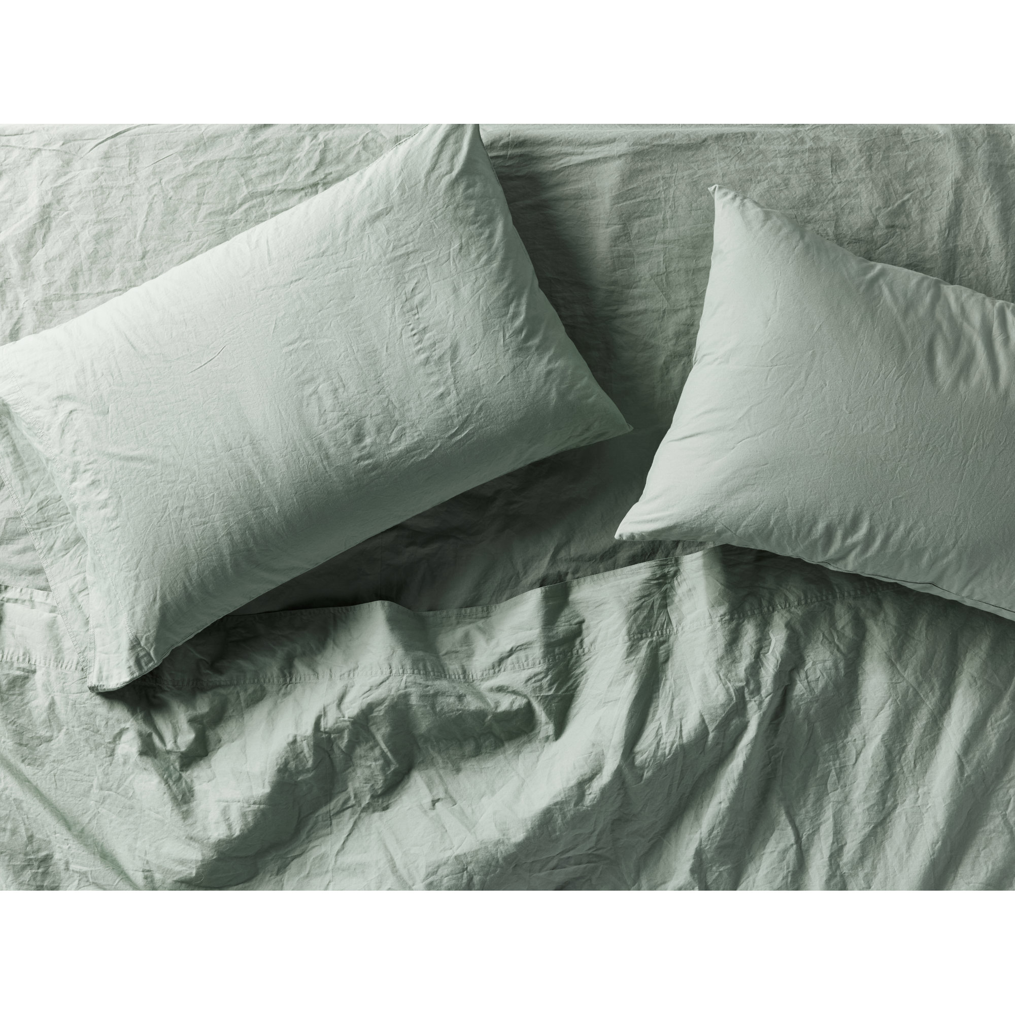 Organic Crinkled Percale 100% Cotton Percale Sheet Set, Queen Sheet Set with 2 Pillowcases, Sage
