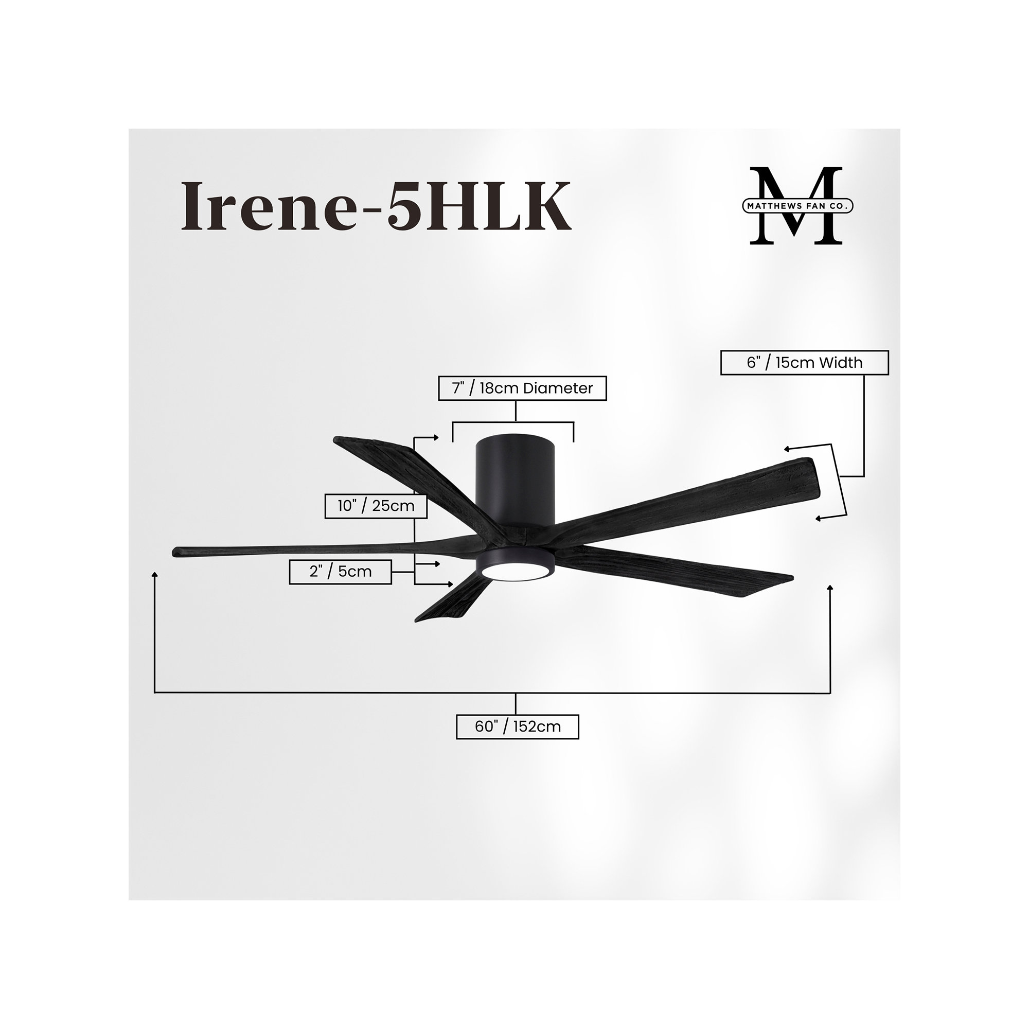 Irene 5 - Blade LED Ceiling Fan with Light Kit Included, Matte Black, 60", Matte Black