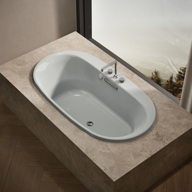 Underscore 66" x 36" Drop In Whirlpool Cast Iron Bathtub with Heater, Ice Grey