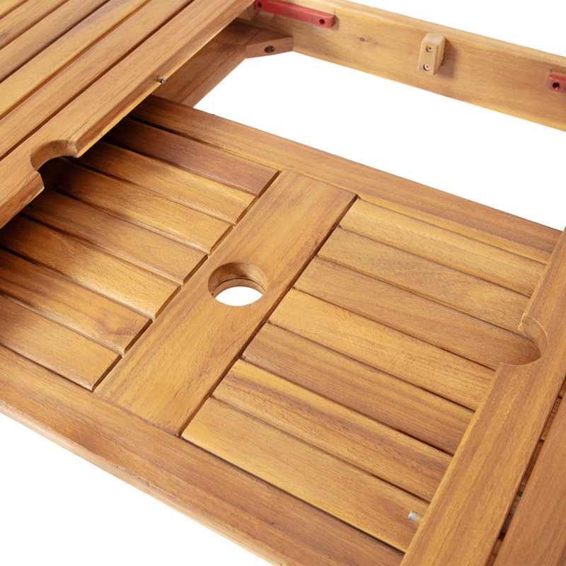 Ensemble de salle à manger d'extérieur en bois d'acacia extensible 6 places avec coussins, sablé naturel et beige