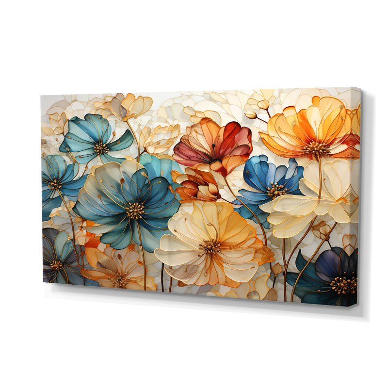 Teal Orange Petal Mosaics II - Abstract Botanicals Wall Art Prints
