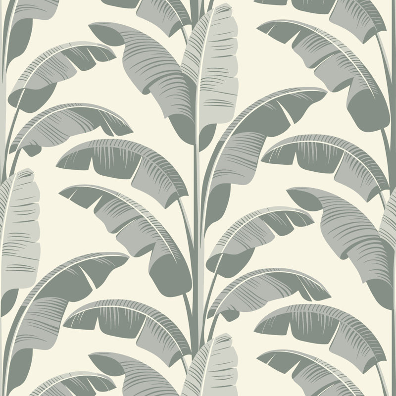 Feuille de bananier - Papier peint gris sauge, Gris, Faux Grasscloth