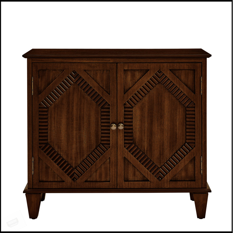 Buffet rétro en bois avec rangement, décor géométrique symétrique pour affichage élégant et console multimédia, Noyer