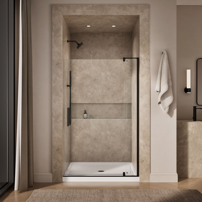 Revel 48'' x 74'' Pivot Shower Door with CleanCoat® Technology, Anodized Dark Bronze, Crystal Clear
