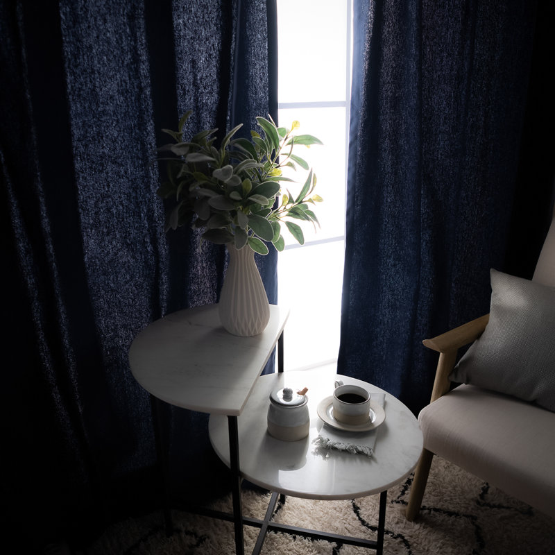 Panneaux de rideaux semi-transparents 100% coton, L 52 po x L 84 po, Bleu