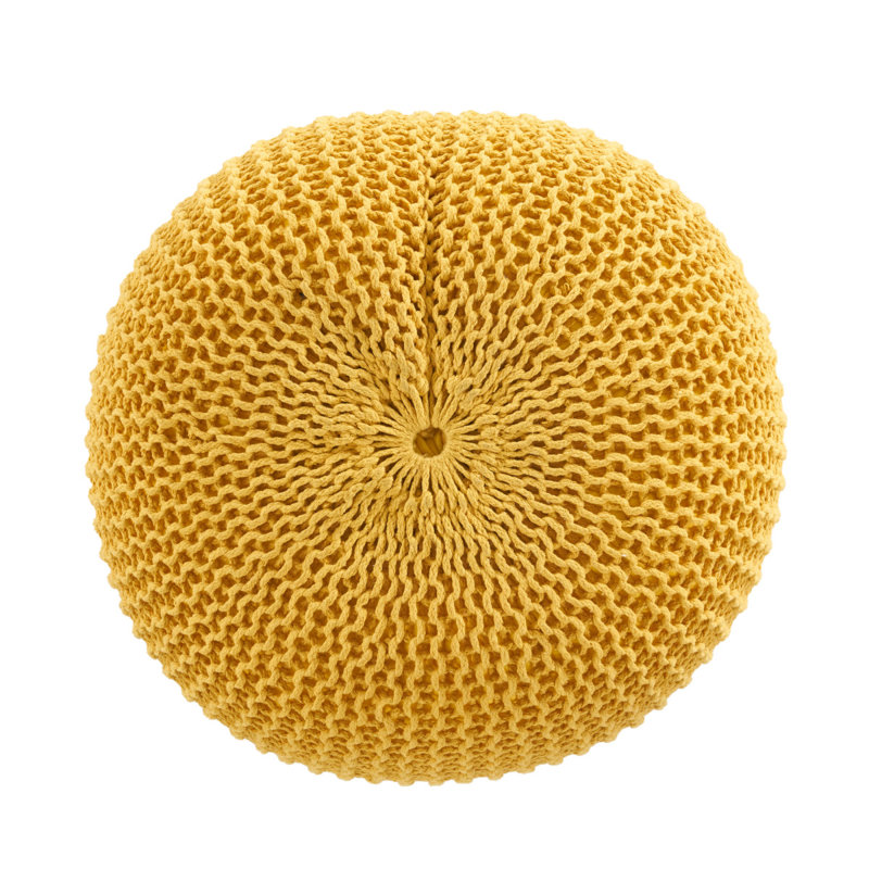Bordeaux  Knitted Cotton Round Pouf, Light Yellow