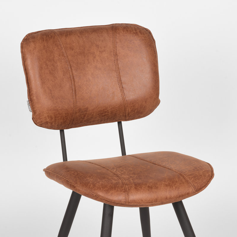 Kaibito 49cm H Genuine Leather Upholstered Metal Side Chair, Cognac