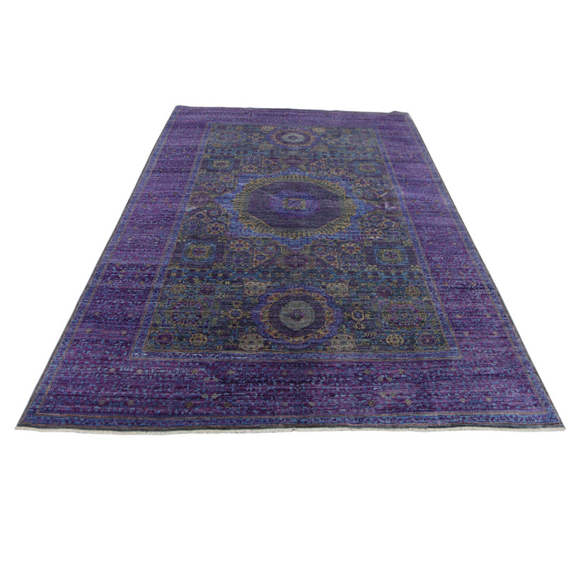 Hand Knotted Wool Area Rug in Gray And Purple