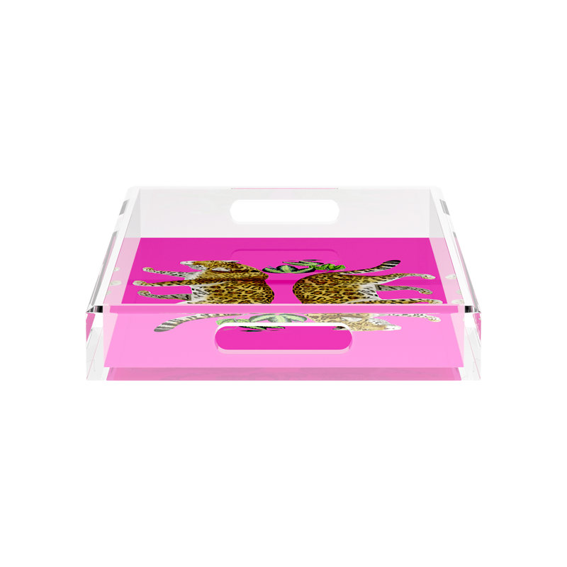 Leopard Seeing Double Acrylic Rectangle Decorative Tray , 17"W x 10.5"D x 2"H, Hot Pink
