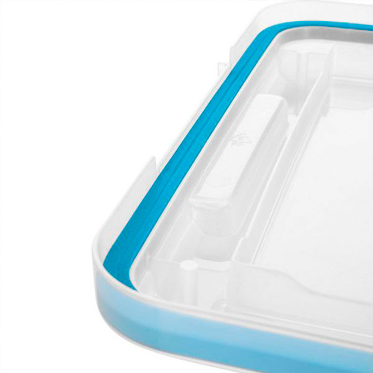 Plastic Container Clear with Attached Blue Lids Mr Lid 10 Piece