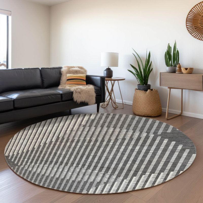 Premium Machine Washable Corum AMF1001 Circles Rug, Round 8'