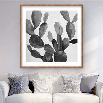 Grayscale cactus - Monochrome Black Framed Matted Print