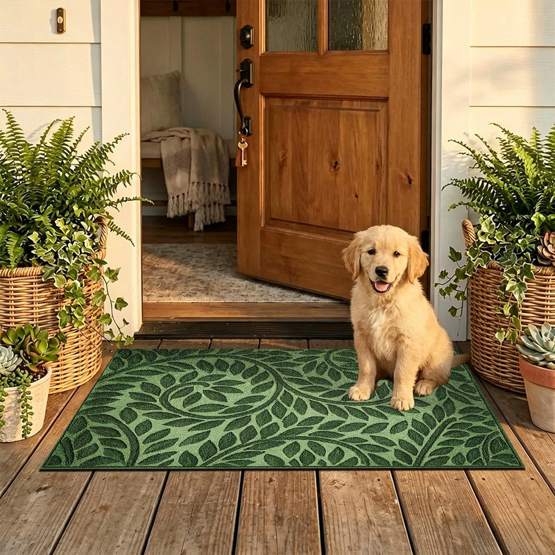  Tapis d'entrée antidérapant pour l'extérieur, 20 po x 32 po, devant texturé, Vine leaf textured front, 20"x32"