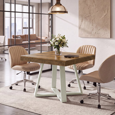Table de conférence carrée 31,5 "avec bord cannelé et base géométrique