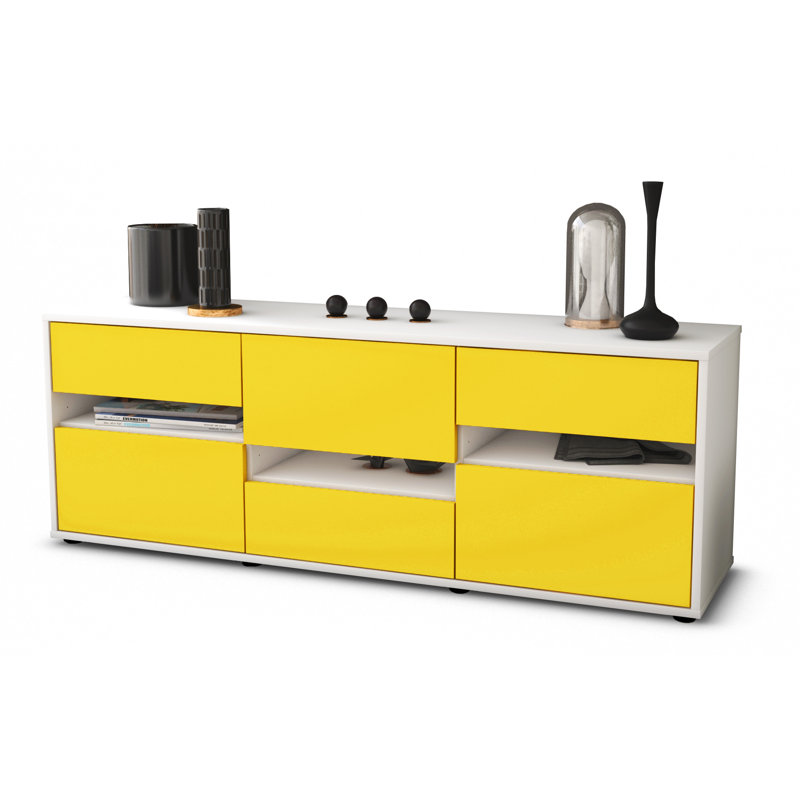 Yandell Unfinished TV Stand for TVs up to 60", Yellow / Matte White
