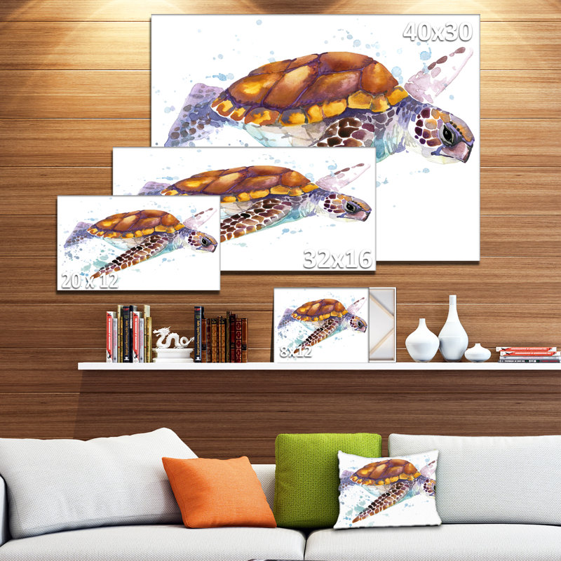 « brown sea turtle aquarelle », reproduction d’art sur toile tendue, H 12 po x l 20 po