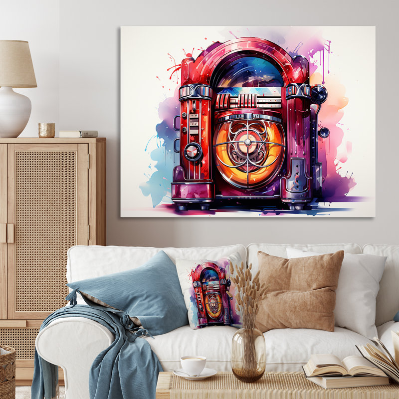 Rock N Roll Jukebox Fever I - Jukeboxes, art mural, H 24 po x l 32 po x P 1 po, Toile tendue
