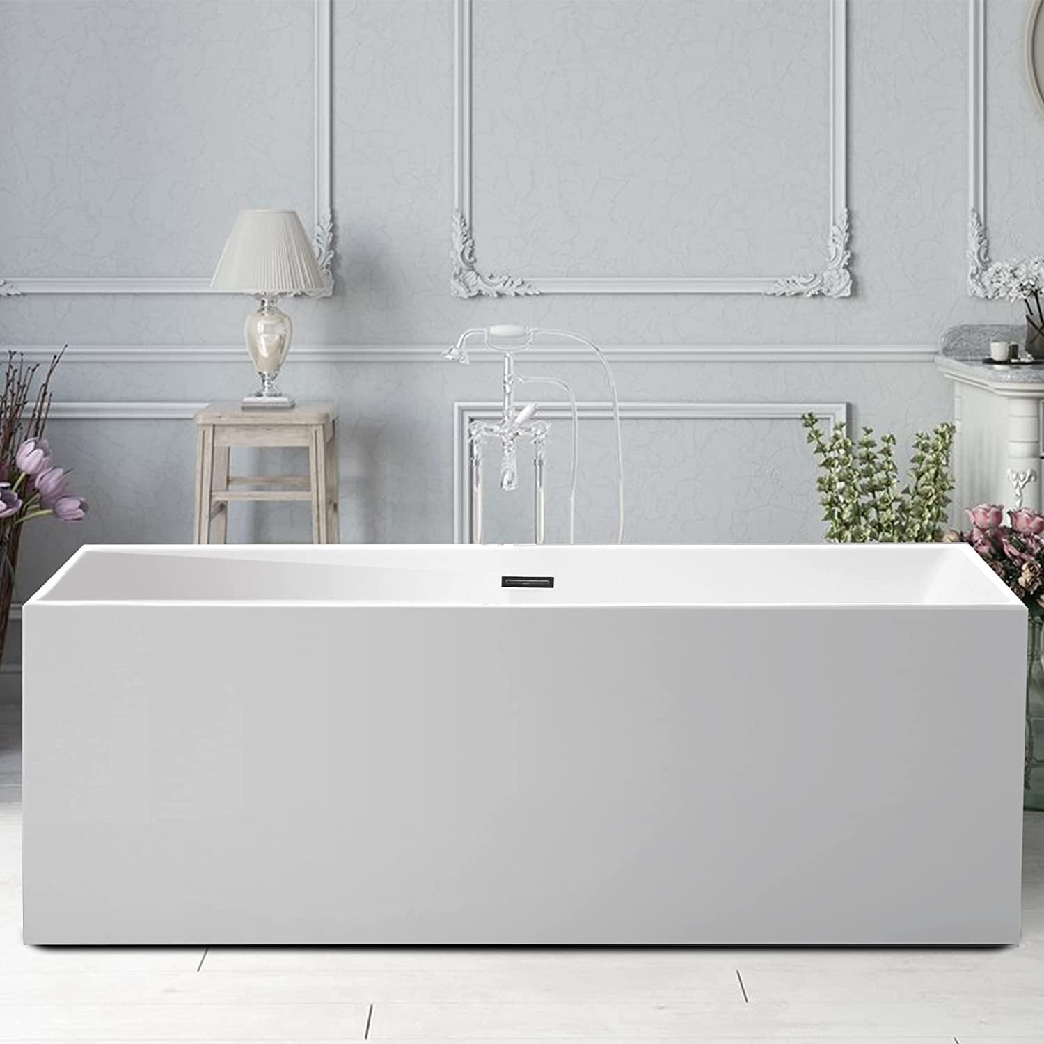 Chloe 59" Freestanding Soaking Bathtub, Pure White