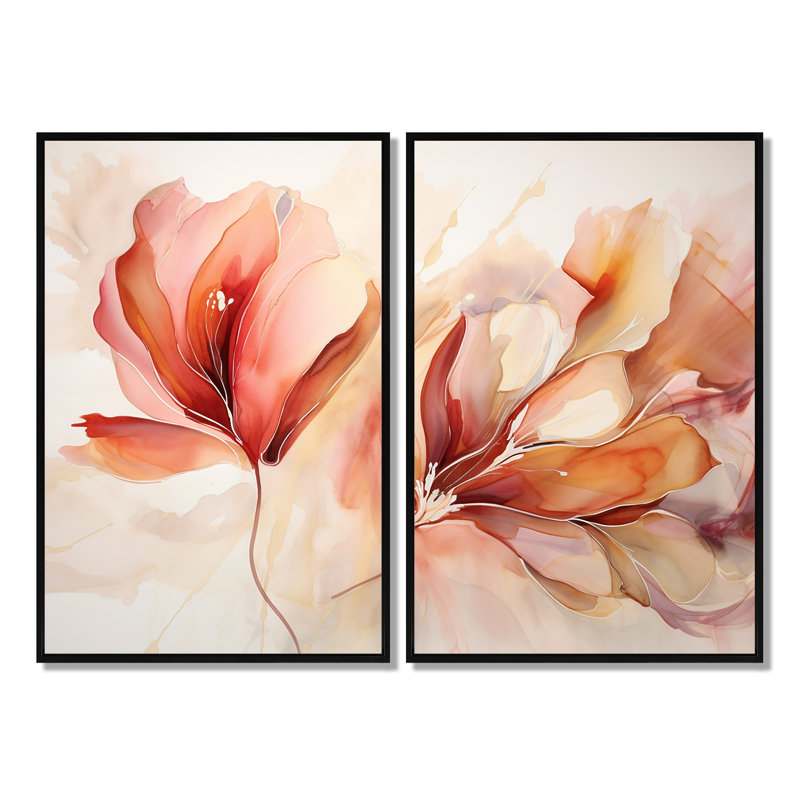 Vannes - Botanicals abstraits, impressions sur toile 2 pièces, Noir, H 36 po x l 48 po, Impression encadrée flottante