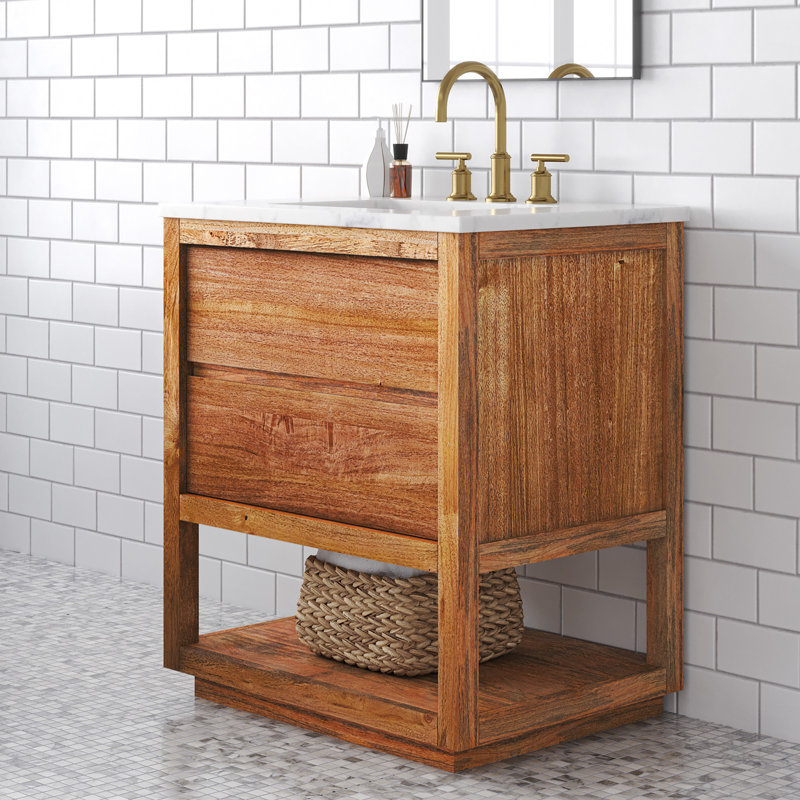 Arayana 30'' Single Bathroom Vanity with Marble Top, Mango Wood