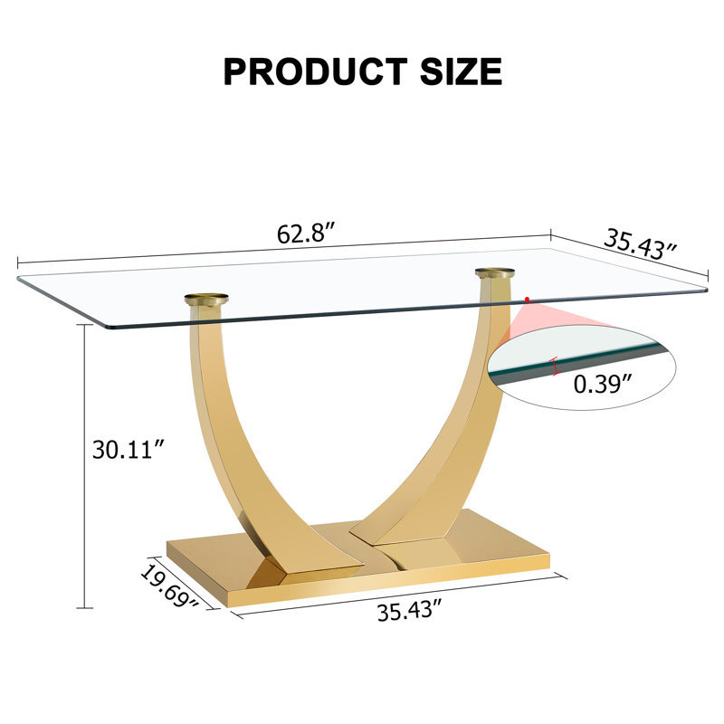 Plouffe Glass Top Metal Base Dining Table, Gold