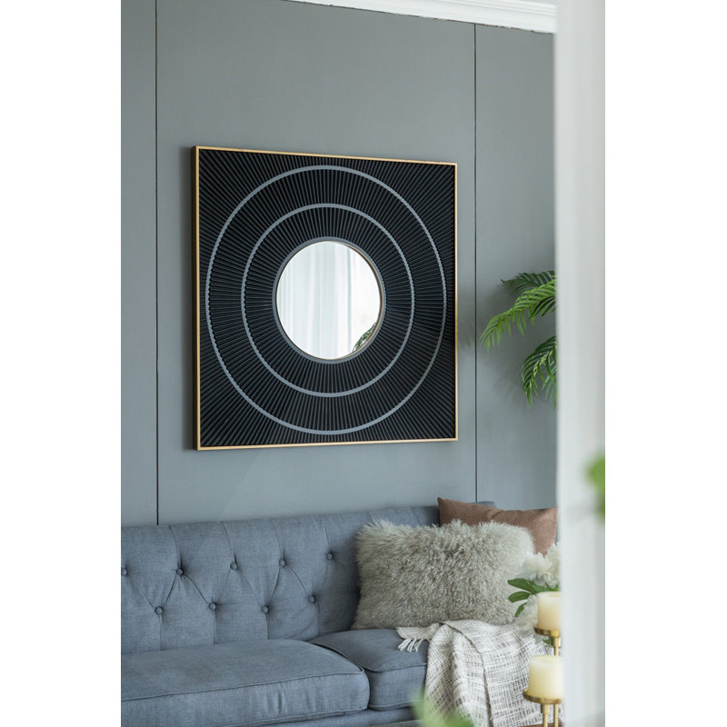 Miroir carré sculpté à motif plissé, Noir