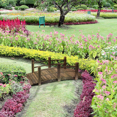 60" L X 26.5" W 19" H Fir Wood Bridge For Gardens, Streams, And Backyards With Side Stained Garden Bridge, 60"X26.5"X19", Backyard Walkway
