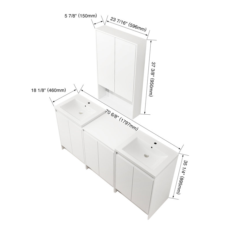 Ensemble de meuble-lavabo à double cuve 72 "avec armoire à pharmacie