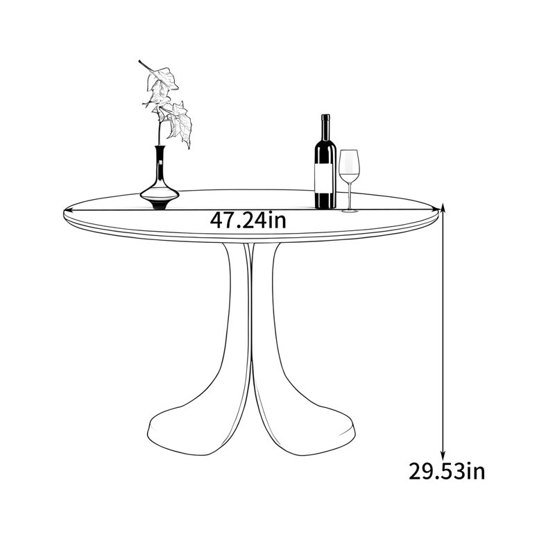 Table de salle à manger, H 29,53 po x L 47,24 po x l 47,24 po