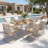 Outdoor 7-Piece Dining Set - Rectangular Teak Wood Table + 6 Wicker Chairs With Cushions, Beige Steel Frame, Teak Finish, Perfect For Patio, Deck, Or Garden
