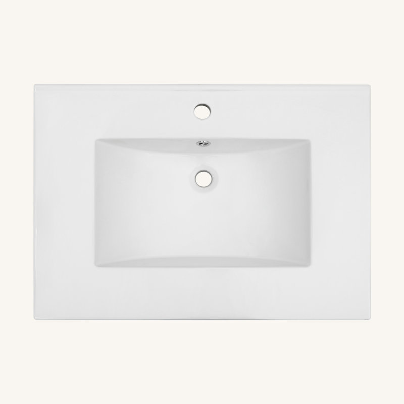White Rectangular Single Vanity Top with 1 Faucet Hole and Overflow (Sink Only)