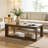 47.24" Rectangular Rustic Coffee Table With Open Storage Shelf, Retro Farmhouse Center Table for Living Room