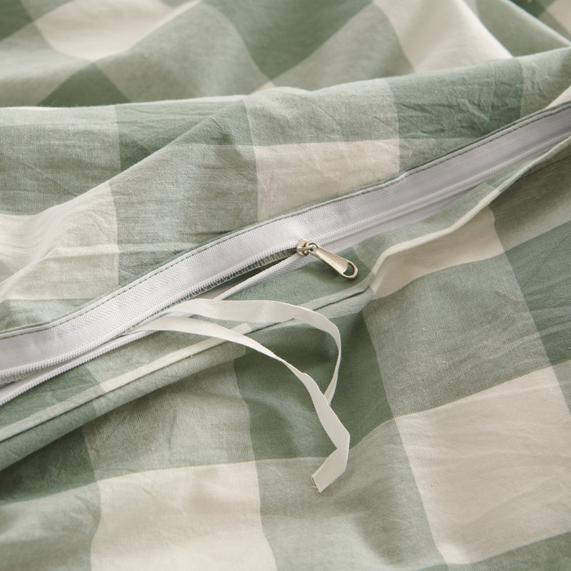 Ensemble de literie à carreaux Gingham, Housse de couette pour très grand lit et 2 taies , Tissu écossais vert