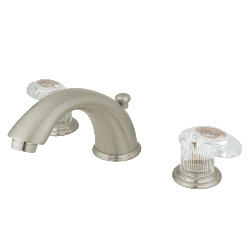 Kingston Brass Victorian Two-Handle 3-Hole Deck Mount Widespread Bathroom Faucet with Retail Pop-Up Drain, Brushed Nickel