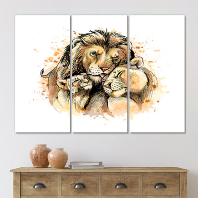 " Family Of Lion And Cubs " 3 - Pieces