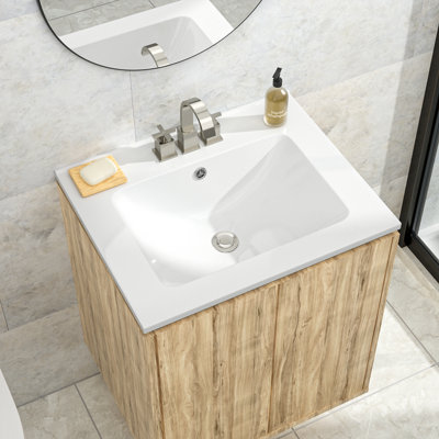 24" x 19.7" White Ceramic Drop-In Bathroom Sink, Top-Mount Vanity Basin with Pre-Drilled 3-Hole & Overflow