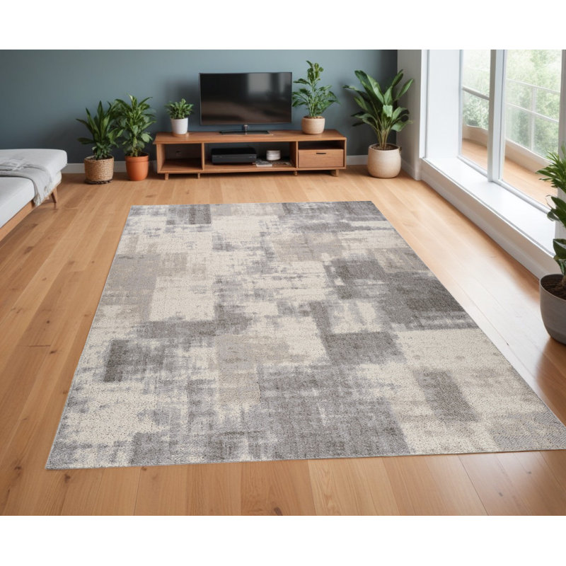 Tapis abstrait gris et beige 4 pi x 6 pi
