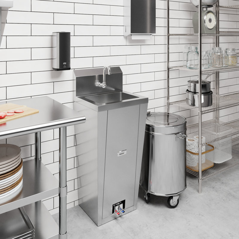 Lavabo à main à piédestal en acier inoxydable avec pédale et robinet AmGood