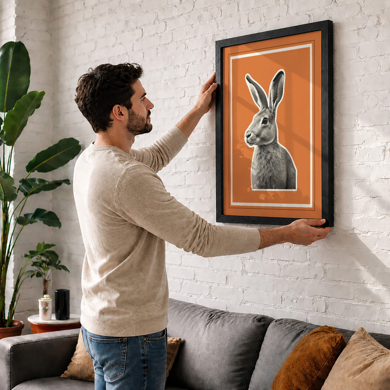 Hare In Profile Rustic - Print, A1 - 84.1 x 59.4 cm, Oak