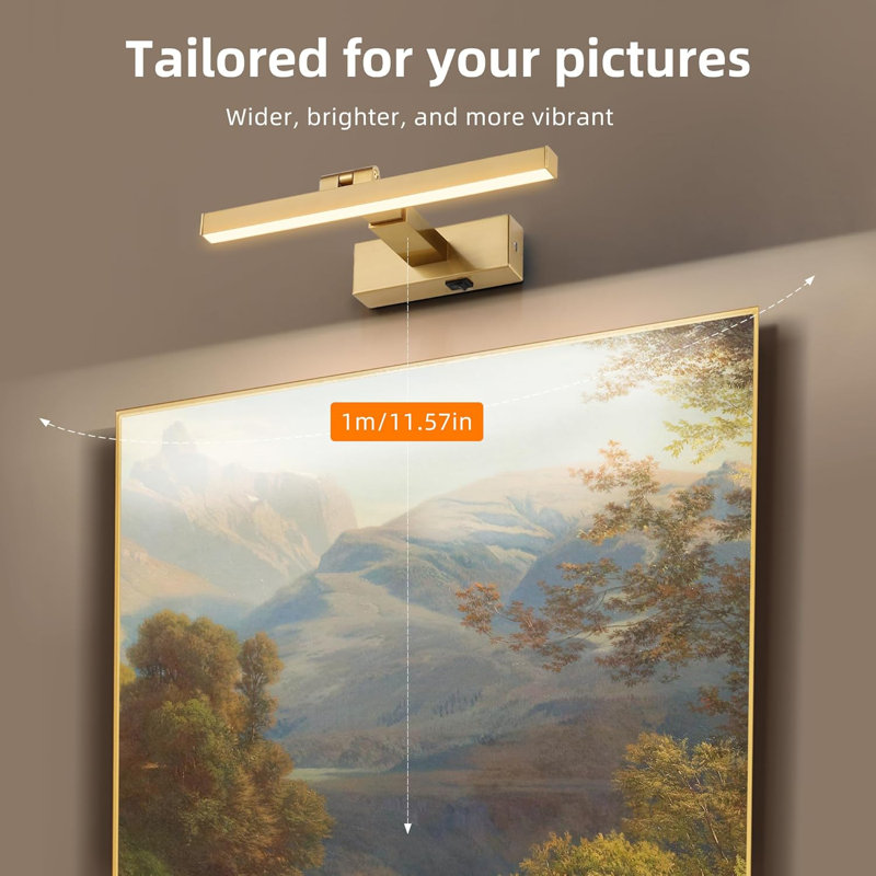 Picture Lights with Remote, Gold, 16" H x 7.6" W x 2" D