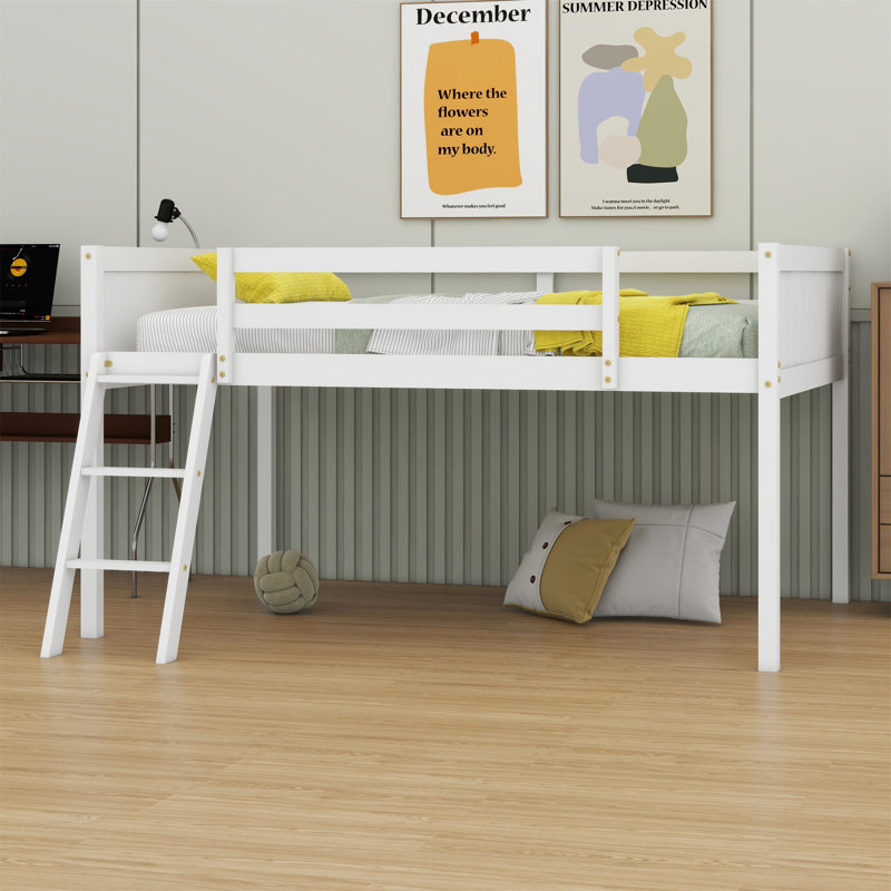 Low Loft Bed With Ladder, White