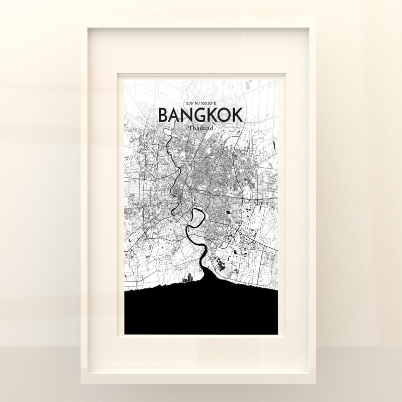 Bangkok City Map In Ink - No Frame Print, 17cm H x 11cm W x 0.05cm D