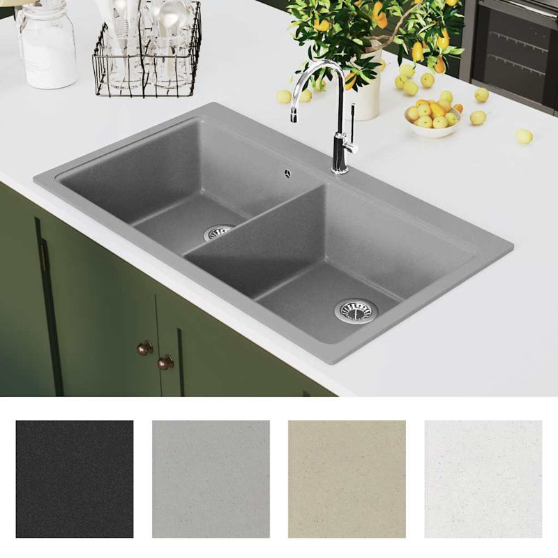 vidaXL Overmount Kitchen Sink Double Basin Granite Grey, Gray