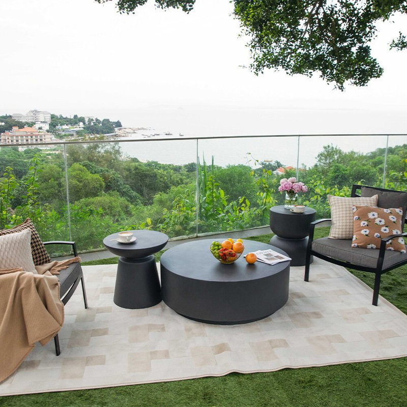 Round Concrete Outdoor Coffee Table, Black