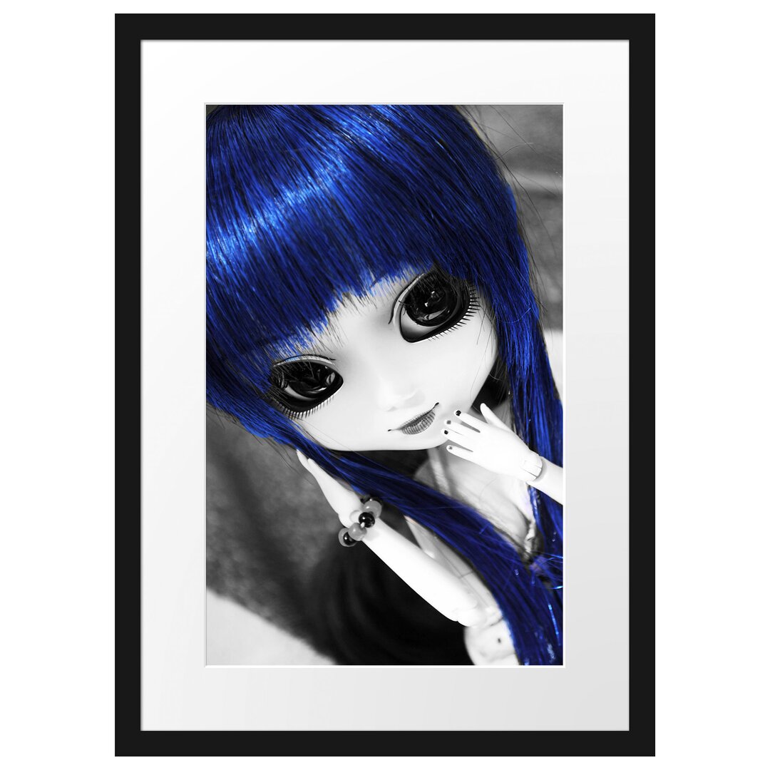 Gerahmtes Poster Pullip-Puppe mit blau Haaren