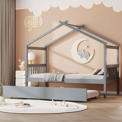 Lit simple en bois avec lit gigogne simple