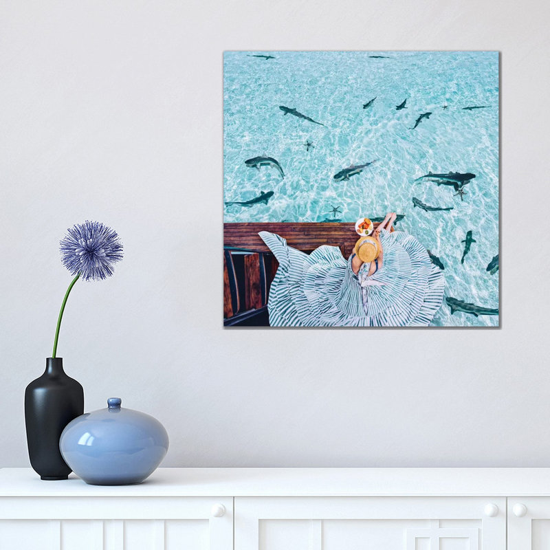 "Déjeuner avec Sharks" par Hobopeeba-reproduction de photo, Pas de tapis, H 18 po x l 18 po x 1,5 po, Toile tendue