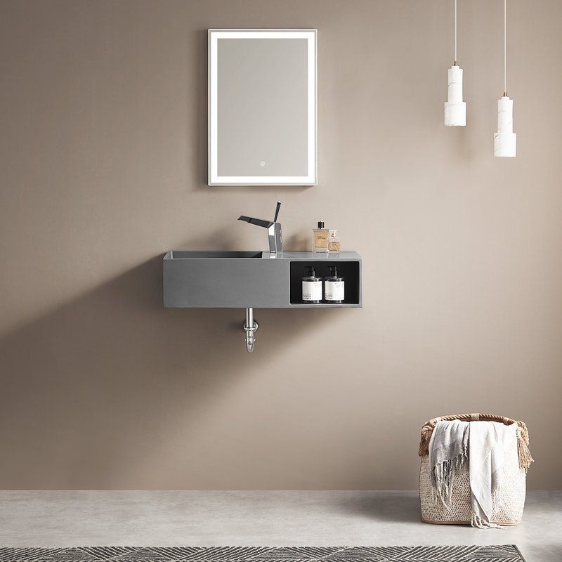 Meuble-lavabo mural ou de comptoir 32 po avec plateau et espace de rangement, Gris